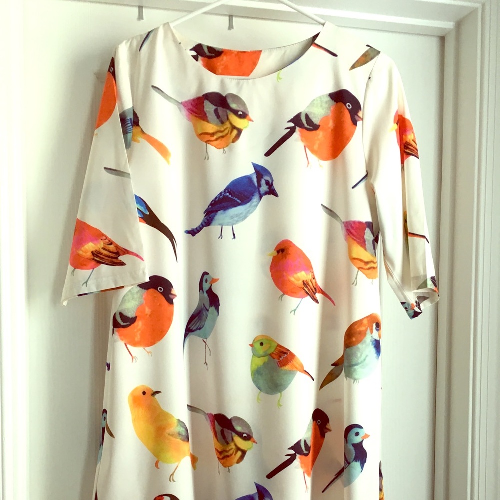 Chiffon Shift Dress with Perched Birds detail